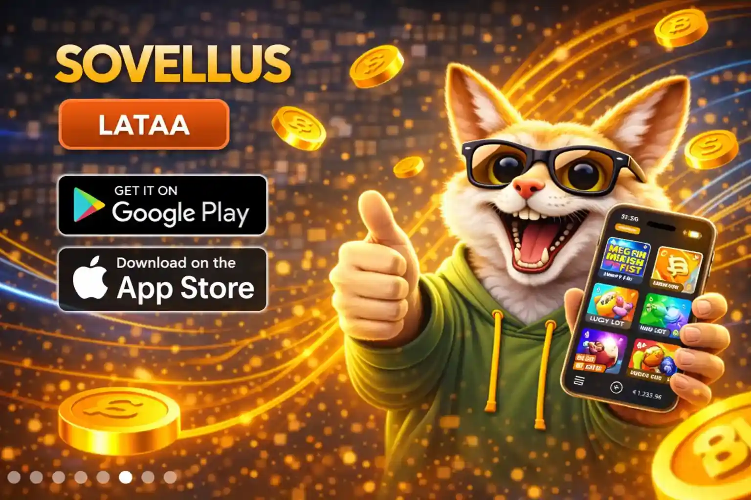 Pöllö käyttää mobiilisovellusta ja näyttää pelejä näytöllä