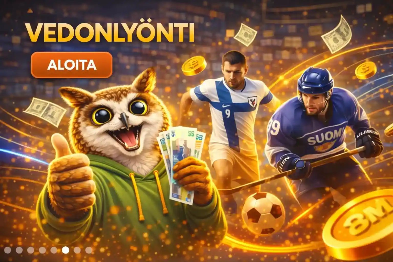 Pöllö ja urheilijat vedonlyöntimaisemassa kultakolikoiden keskellä
